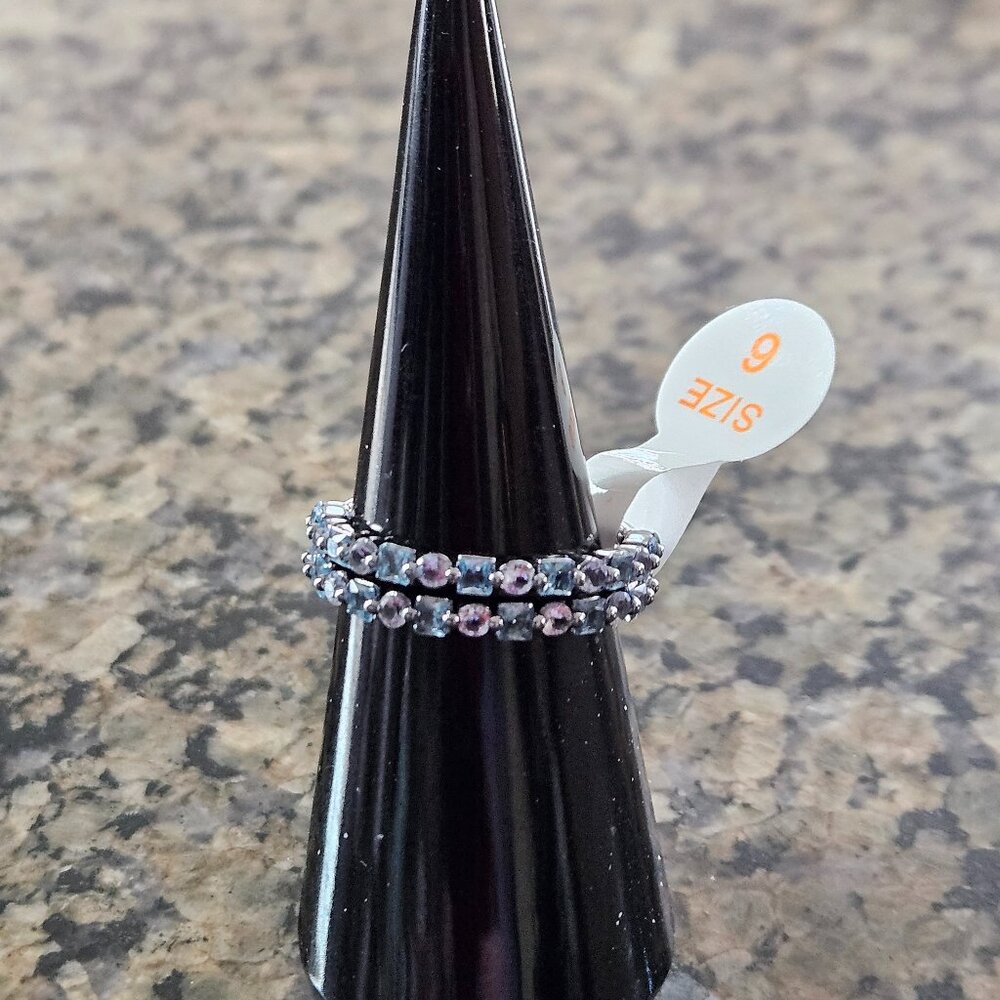 Bomb Party RBP8511 "Spotted the Sparkle" Sky Blue Topaz & Aquamarine CZ Sz 6